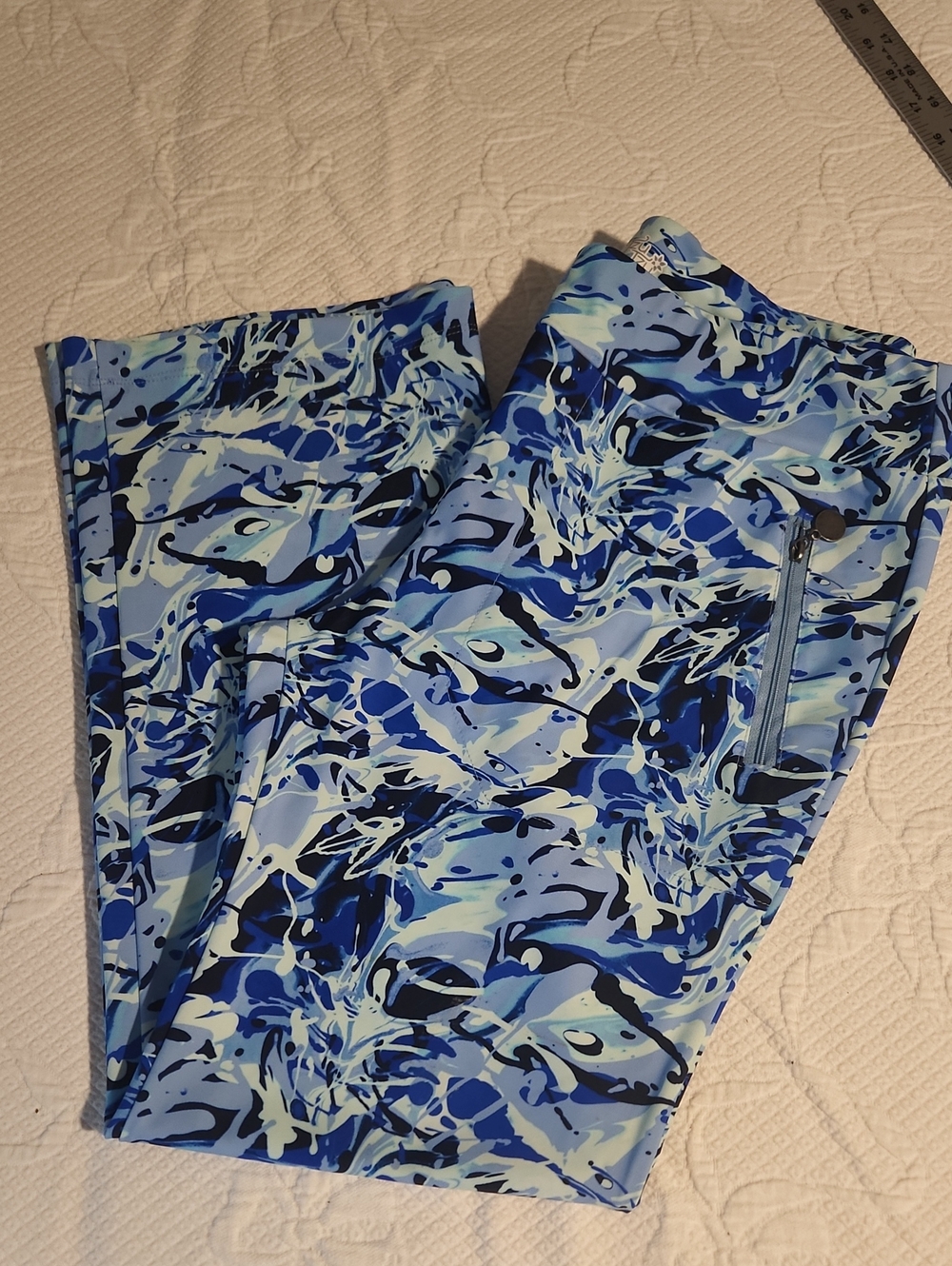 Tzu Tzu Blue Multi Abstract Straight Leg Pants